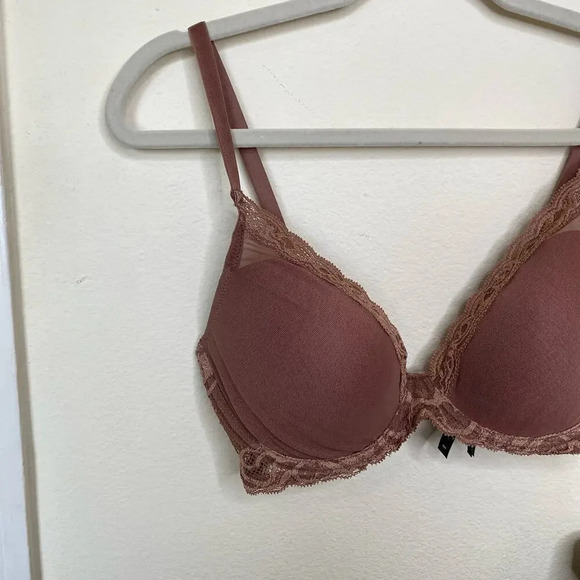 NATORI Feathers Plunge T-Shirt Bra in Cinammon Brown Contour Lace Size 34DD - Picture 5 of 8